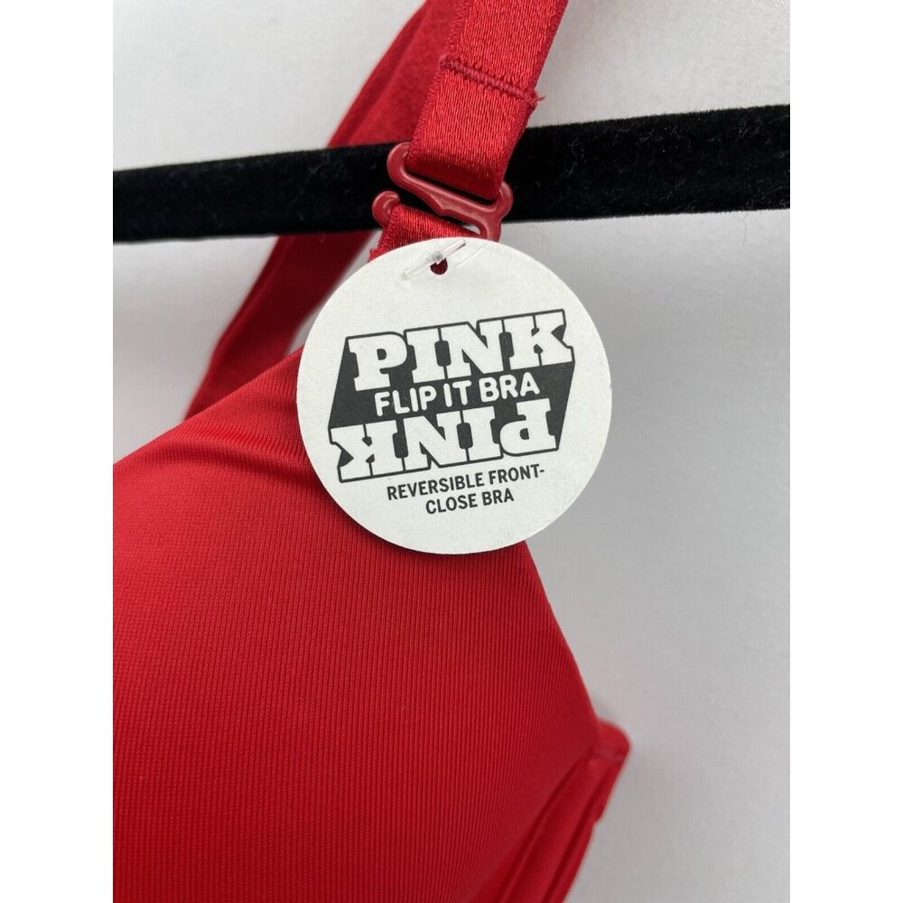 PINK Victoria's Secret Reversible Front Close Bra Lined Red 34D - Picture 2 of 10
